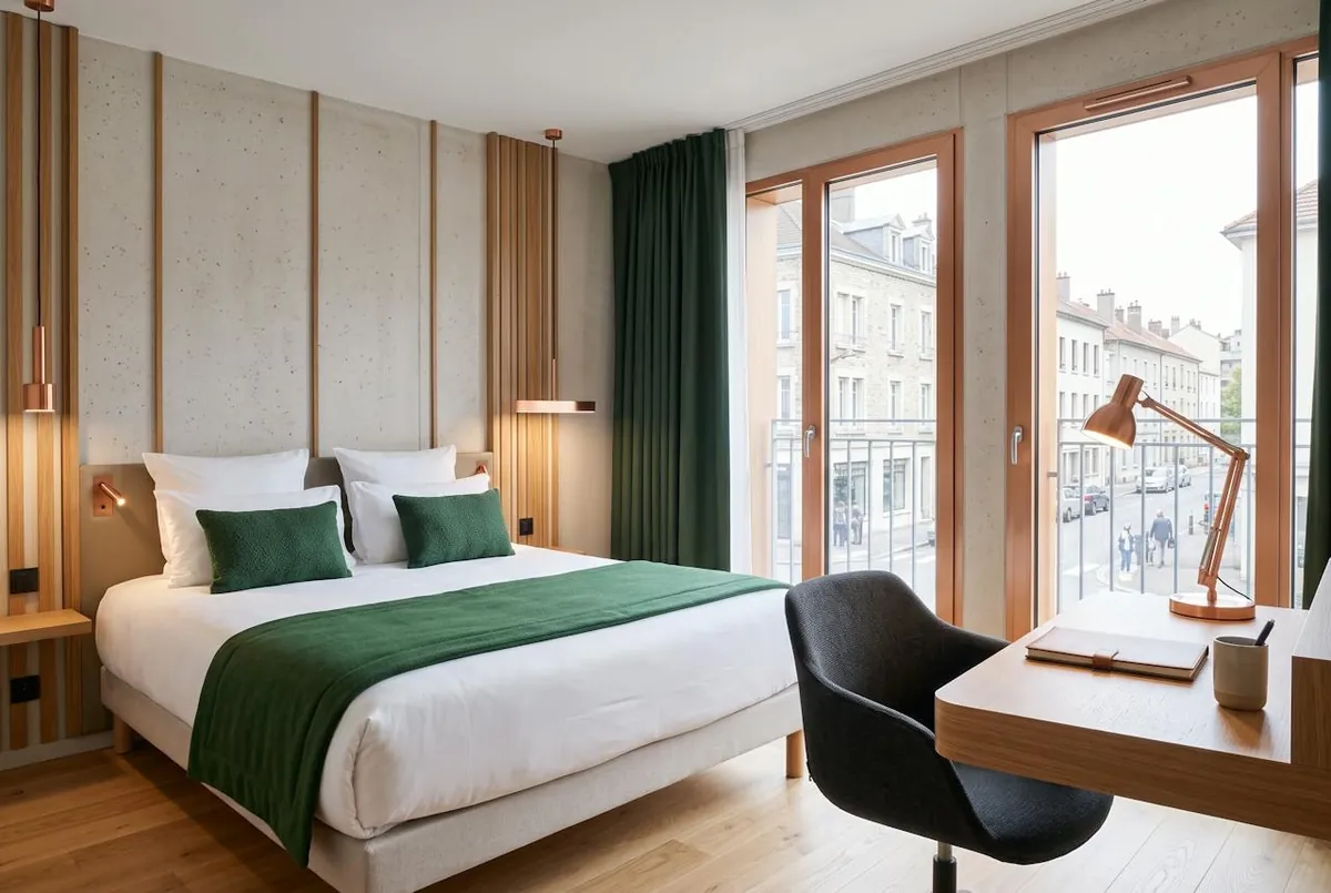 Chambre Double — la chambre Double, son bureau et sa grande fenêtre